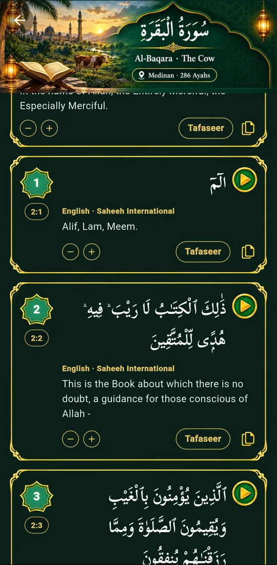 Verses with translation and Tafaseer button