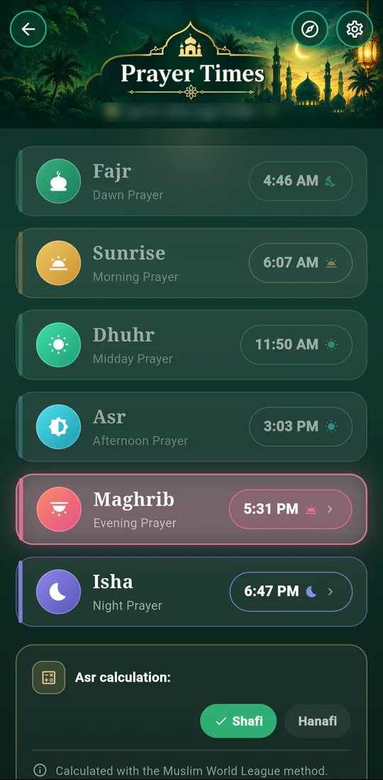 Daily prayer times