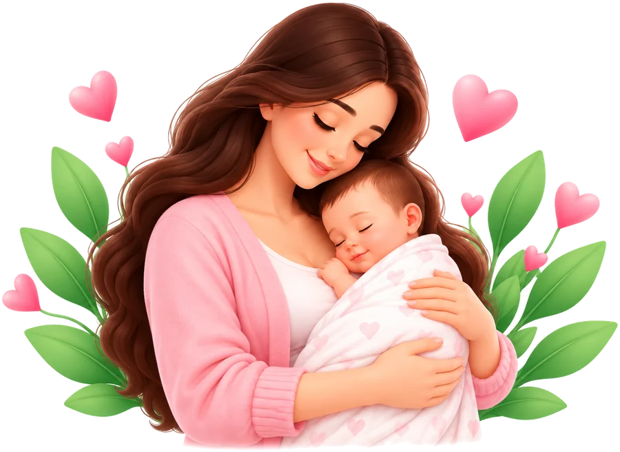 Illustration of a mother holding her newborn