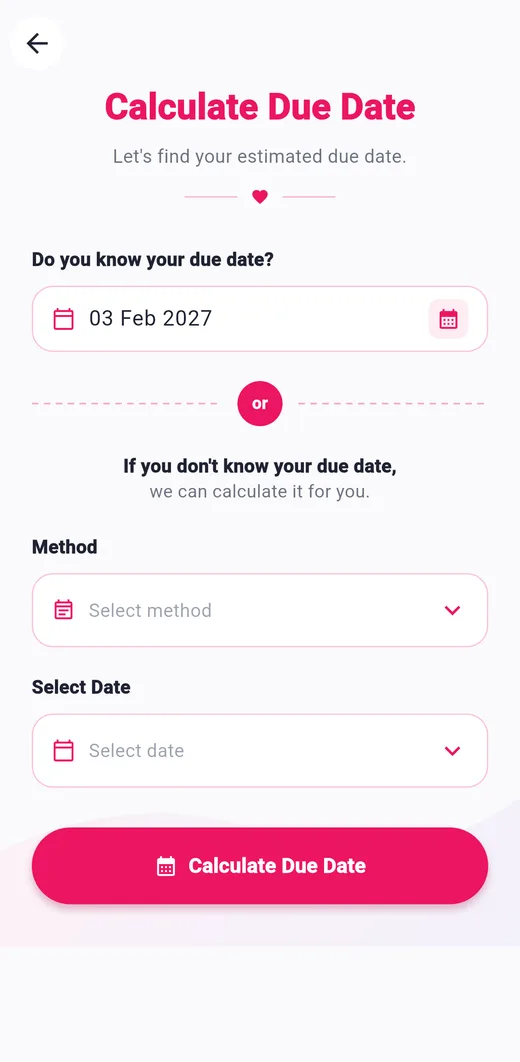 Due date calculator screen of the Pregnancy Tracker app