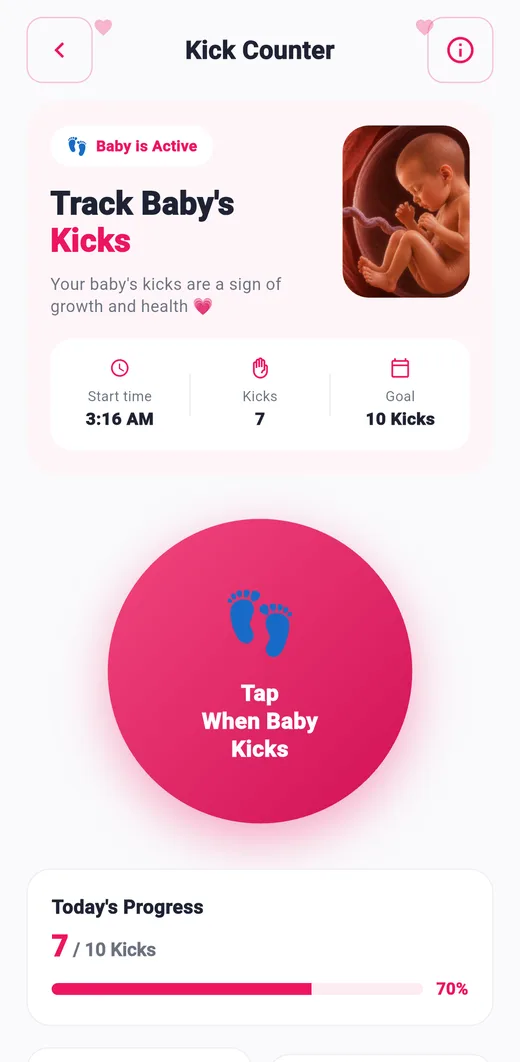 Kick counter screen of the Pregnancy Tracker app