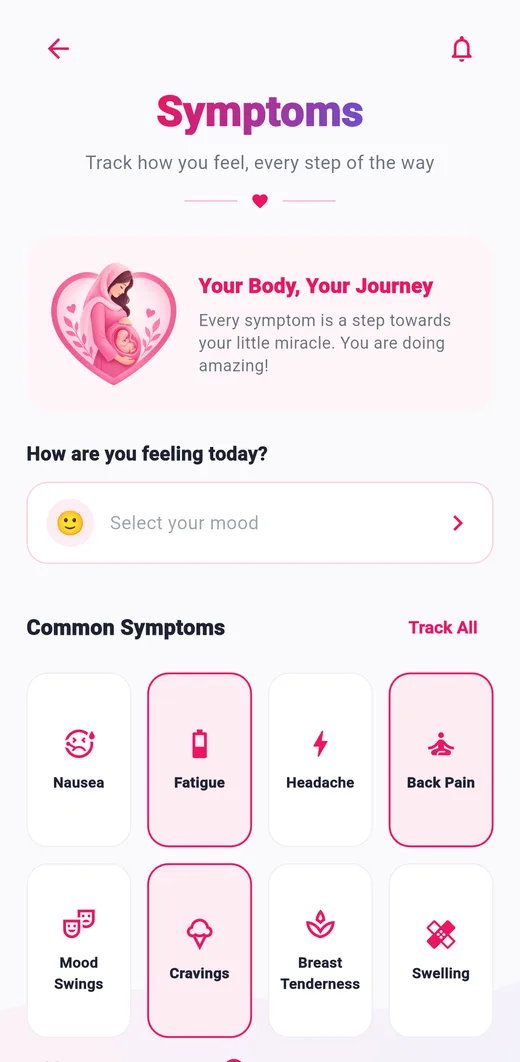 Symptoms & mood screen of the Pregnancy Tracker app