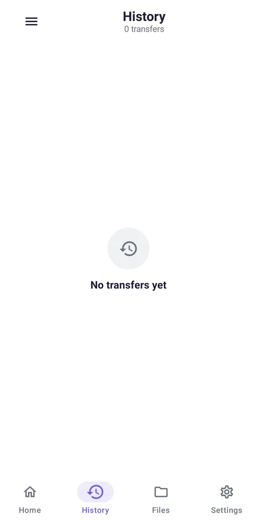 History screen of the Smart Data Transfer app