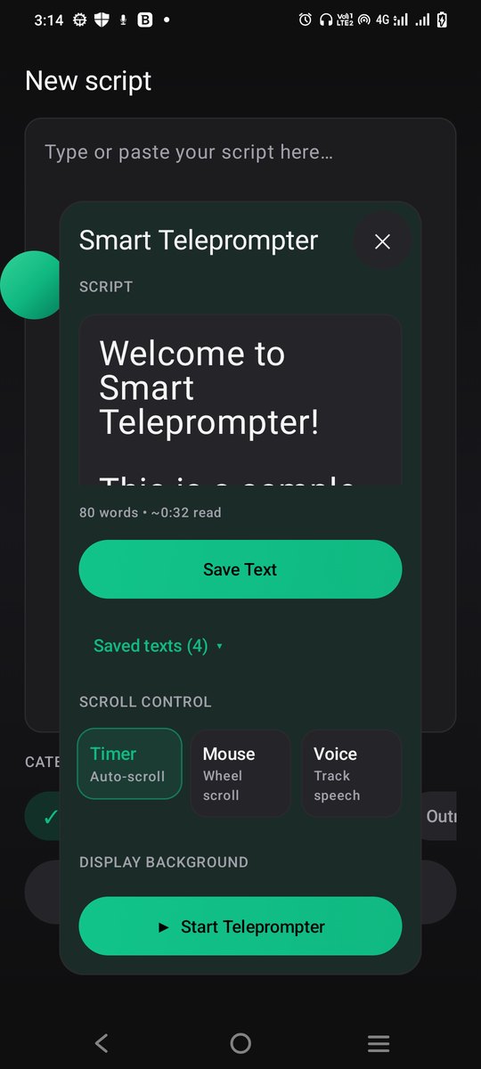 Smart Teleprompter floating control panel on a phone
